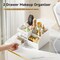 Makeup Organizer with 2 Drawers, Makeup Organizers Countertop for Vanity and Bathroom, Make up organization and Skincare Storage with Brush Holder, for Dresser, Desktop, Cosmetic Display Case (White)